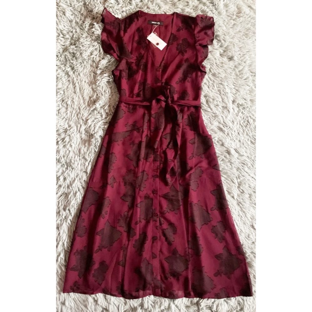 Burgundy Floral Button Down Dress
